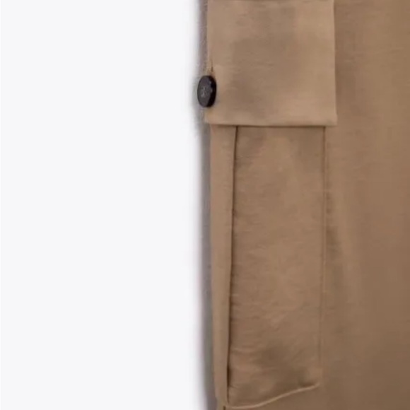 NWT Zara LARGE Satin Effect High Waisted Cargo Pants Sand Light Brown - Picture 12 of 15